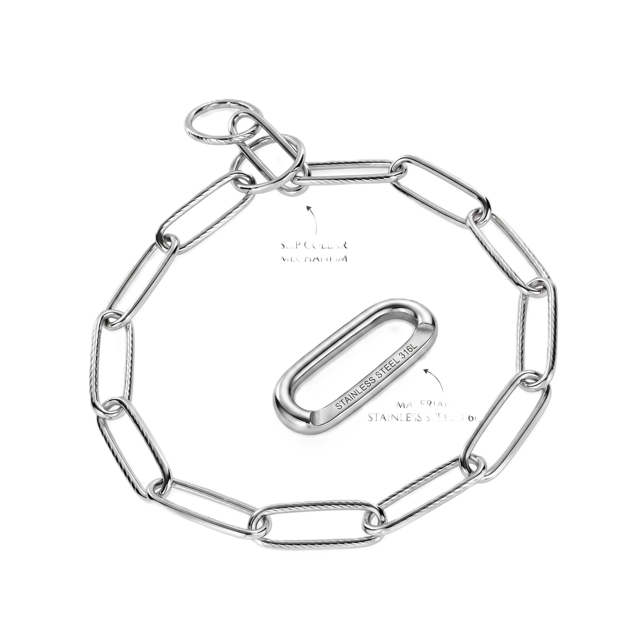 Fur saver choker - chain collar with leather strap protection and control ring